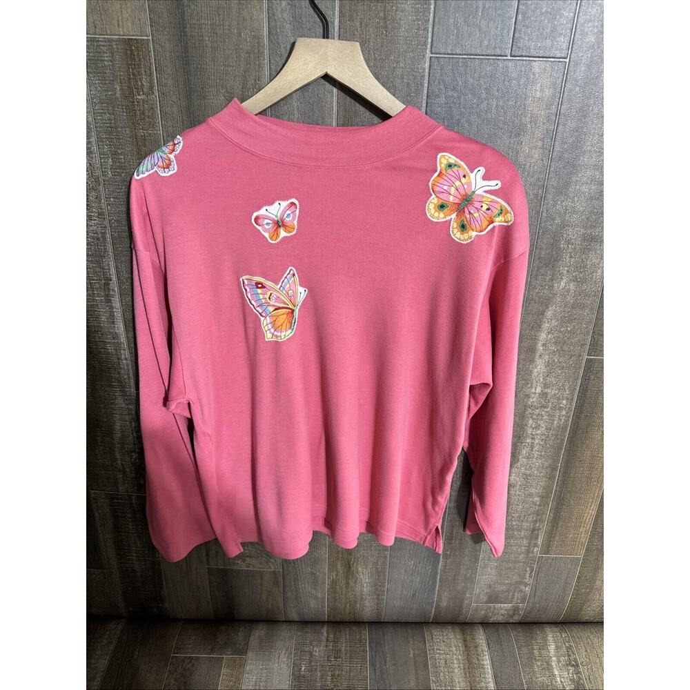 Vintage Koret Pink Sweater With‎ Butterflies Embroidered